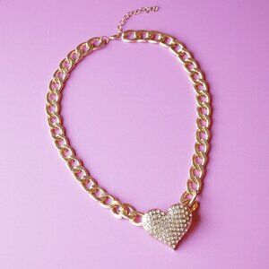 Vintage Y2K Crystal Pavé Heart Necklace 💘 Juicy Couture Style